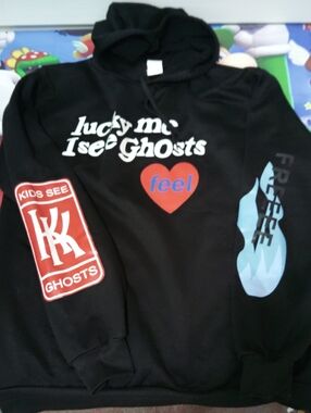 Lucky Me I See Ghosts' Graphic Hoodie with Red Heart